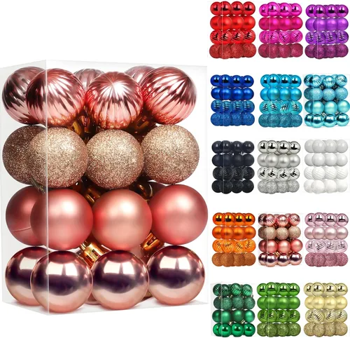 Vista 8 de Emopeak - Juego de 24 esferas navideñas, ornamentos irrompibles, 4 estilos, decoración colgante para árbol de Navidad, boda o fiesta