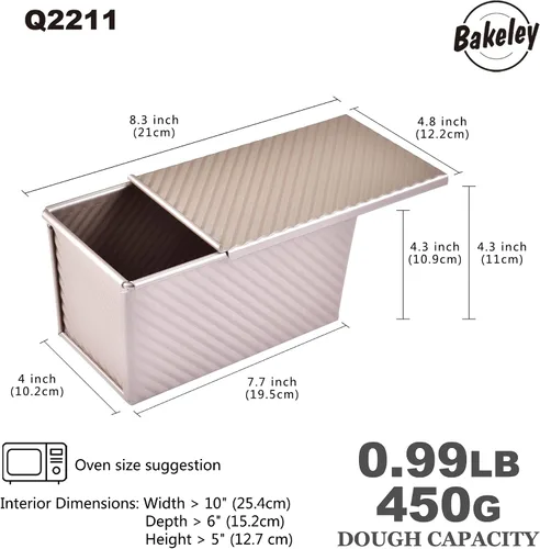 Vista 2 de Molde antiadherente para pan Pullman con tapa, 450g Rectángulo ondulado para hornear en el horno, capacidad para masa 21,1 x 12,2 x 10,9 cm