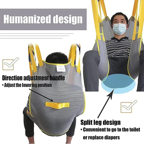 Vista 2 de GUNEL Eslinga universal de malla para elevación de pacientes, eslinga de ducha de piernas divididas con soporte para la cabeza, cabestrillo