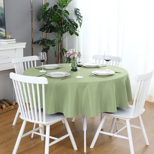 Vista 23 de FOLINS&HOME Mantel redondo de poliéster verde manzana de 48 pulgadas impermeable de alta resistencia sin arrugas, tela circular para mesa, a prueba