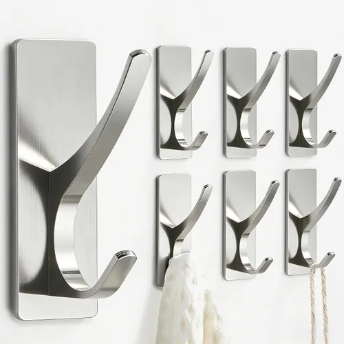 Vista 18 de Ganchos autoadhesivos para colgar: gancho de pared de acero inoxidable resistente para toallas, mochilas, sombreros, baño, recámara, puerta, gancho