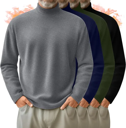 Vista 22 de Paquete de 4 Camisas de Cuello Alto Simulado para Hombre, Suéter Pullover Térmico de Manga Larga, Camiseta Interior Casual de Ajuste Holgado