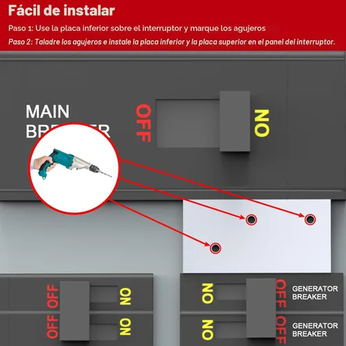 Vista 4 de Kit de bloqueo de generador compatible con paneles Square D QO o Homeline de 150 o 200 amperios. 1 3/8 pulgadas de espaciado entre el interruptor