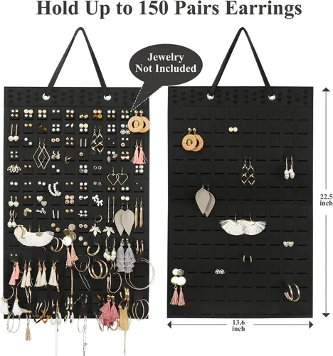 Vista 2 de Resovo Organizador de aretes colgantes, soporte para aretes y 20 ganchos, capacidad para hasta 300 pares, diseño compacto, material suave