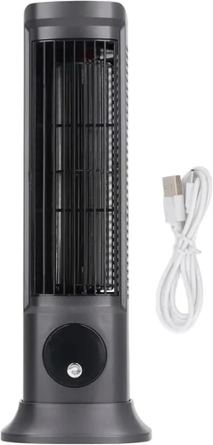 Vista 7 de Ventilador de torre de escritorio, ventilador silencioso sin aspas de 10 pulgadas con 3 niveles de velocidad, aire gran angular 3D, base ajustable