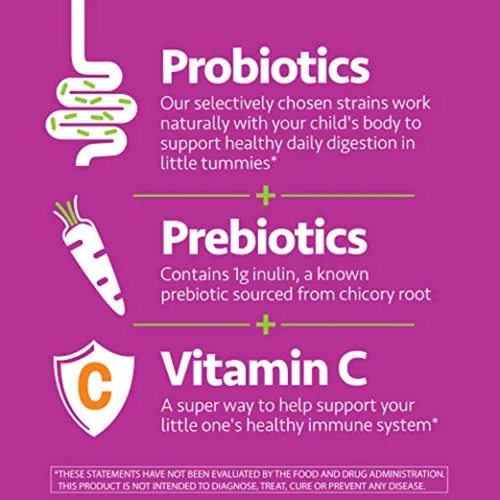 Vista 3 de up4 Gomitas probióticas para niños, apoyo digestivo e inmunológico con prebióticos y vitamina C, sin gelatina, sin gluten y sin OMG, para mayores