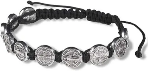 Vista 4 de Brazalete con tonos de plana estilo San Benito con cordón para muñeca ajustable, 8 pulgadas, metal común