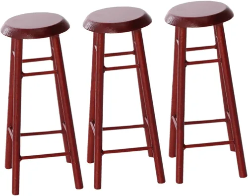 Vista 11 de Juego de 2 taburetes altos en miniatura, accesorios de muebles para casa de muñecas, taburetes de bar de plástico marrón para decoración de mini