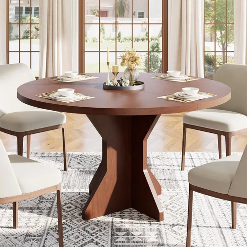 Vista 18 de Mesa de comedor redonda Garvee de 47" para 4-6 personas - Mesa de cocina circular con base de pedestal resistente, mueble de comedor para ahorrar