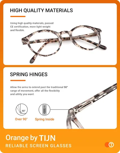 Vista 5 de TIJN Gafas de bloqueo de luz azul para hombres y mujeres, gafas de montura redonda gruesa vintage
