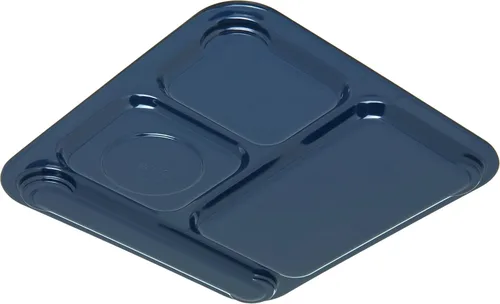Vista 4 de Carlisle FoodService Products Bandeja de plástico para comida diestra con 4 compartimentos para escuelas, cafeterías y comedores, melamina, 10 x Azul