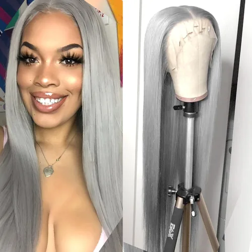 Vista 9 de Peluca rubia sintética con encaje frontal, predepilada 613, peluca de cabello largo para mujer, peluca sedosa y recta con parte media sin pegamento