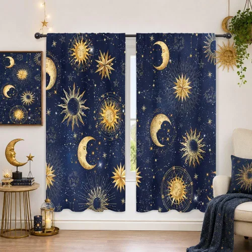 Vista 8 de Riyidecor Cortinas y Drapes Galaxia Espacio Nebulosa Cortinas de Cocina (2 Paneles 29.5 x 63 Pulgadas) Azul Bolsillo para Varilla Universo Planetas