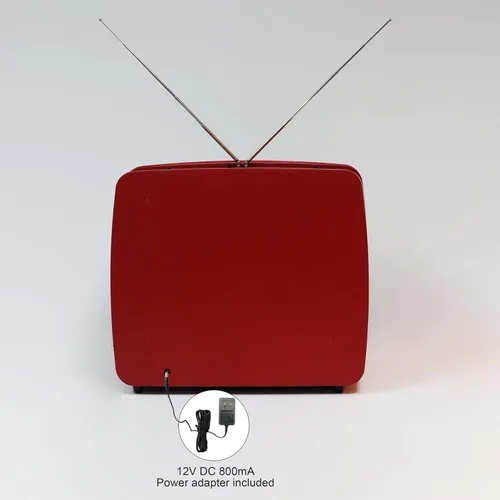 Vista 7 de MOMENTS IN TIME Decoración navideña de TV retro animada roja con luz LED, escena navideña con trineo de Papá Noel y obras de tren, 8 canciones