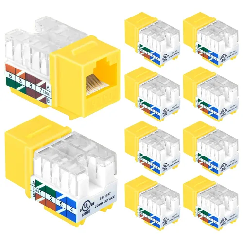 Vista 4 de VCELINK Conector Keystone RJ45 Cat6 con certificación UL, paquete de 10 conectores de perforación Ethernet Cat5e Cat5 de perfil delgado, UTP, 90