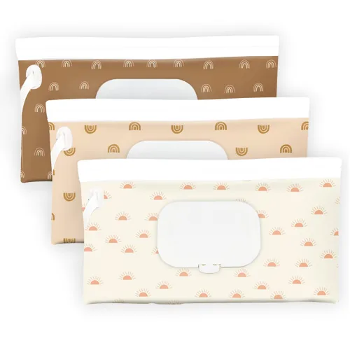 Vista 10 de Soporte para toallitas para bebés, dispensador de toallitas, paquete de 3 recipientes portátiles recargables para toallitas de viaje, funda