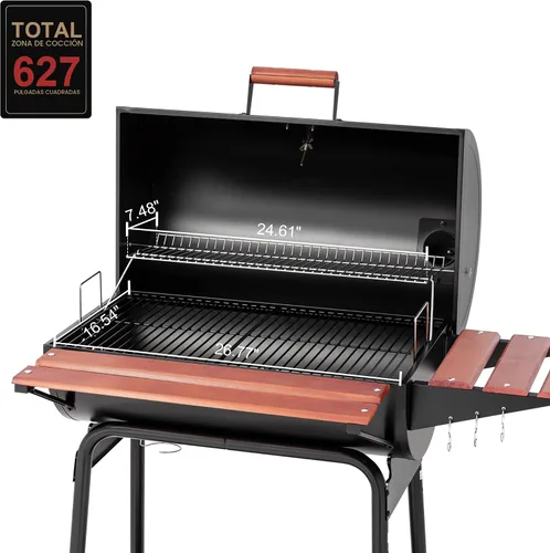Vista 9 de Royal Gourmet CC1830V - Parrilla de carbón de 30 barriles con mesa lateral delantera pintada en madera, 4045 cm² de espacio de cocción