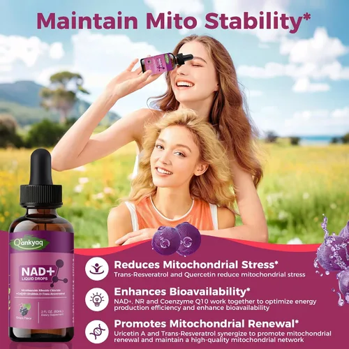 Vista 5 de NAD - Gotas de 1000 mg con cloruro de ribósido de nicotinamida, trans-resveratrol, tintura NAD Plus para proporcionar energía, estabilidad Mito*