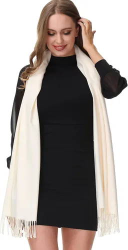 Vista 2 de OHAYOMI Bufanda de chal Pashmina para mujer, color liso, pashmina