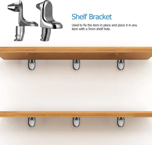 Vista 5 de TEHAUX 40 clavijas de estante en forma de L, soportes de estante de gabinete chapados en níquel para cocina y muebles, clavijas de soporte