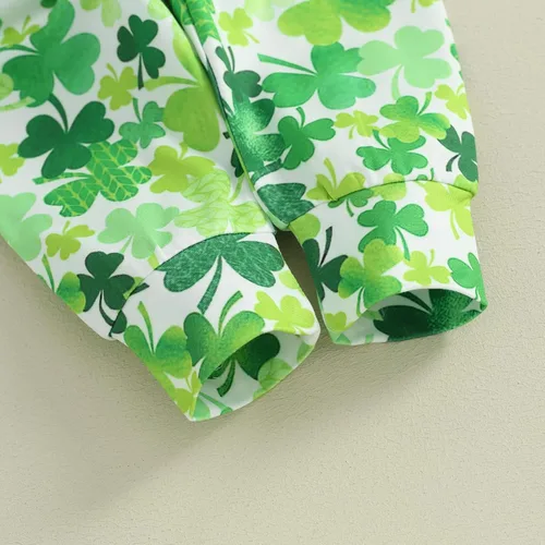 Vista 6 de Conjunto de manga larga con cuello redondo y letras para bebé niño, ropa de primavera, Verde demasiado lindo para parchear