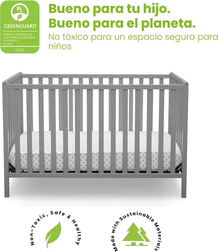 Vista 3 de Delta Children Heartland Cuna Convertible 4 en 1 - Certificado Greenguard Gold, Gris