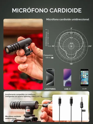 Vista 5 de USKEYVISION Kit de inicio de vlogging para iPhone y Youtuber, equipo de creación de contenido para iPhone 16/15Pro Max con trípode extensible