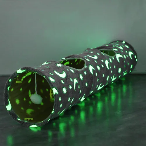 Vista 11 de Túnel Tubo para Gatos con Juguetes de Pelotas de Felpa Plegable Auto-Luminoso Fotoluminiscencia, para Mascotas Pequeñas Conejitos Conejos, Gatitos