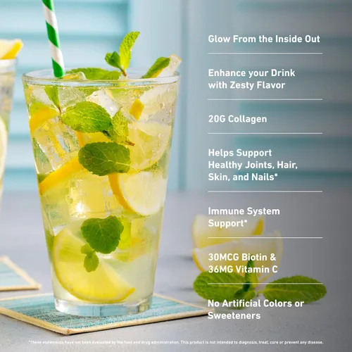 Vista 4 de Isopure - Péptidos de colágeno en polvo, para el cabello, las uñas, la piel y las articulaciones, con vitamina C y biotina, sabor limonada, 20g
