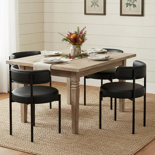 Vista 33 de Juego de 2 sillas de comedor Boucle, sillas de comedor beige con asiento tapizado y respaldo redondo, sillas de cocina modernas de mediados de siglo
