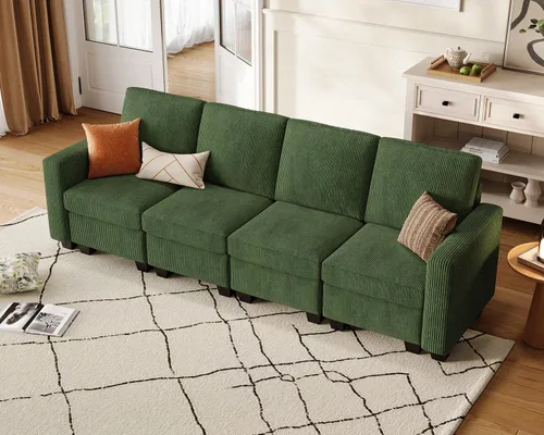 Vista 12 de CHIC HOUSE Sofá modular modular con otomanas de almacenamiento, sofá nube de pana para espacios pequeños y apartamentos, sofá esquinero convertible