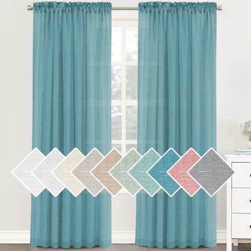 Vista 34 de H.VERSAILTEX - Cortinas de mezcla de lino natural semitransparentes, con bolsillo para cortinero, filtrado de luz, 2 paneles, para sala de estar Gris