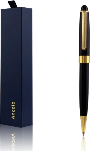 Vista 13 de Ancolo Bolígrafo negro, tinta negra a granel, punta media de 0.039 pulgadas (0.039 in), escritura suave, bolígrafos negros y dorados para hombres
