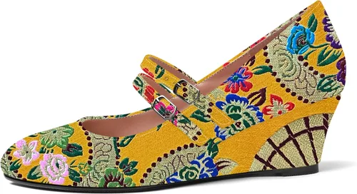 Vista 2 de SHOWFOREST Zapatos de tacón bajo con hebilla de punta redonda para mujer, con correa ajustable y correa ajustable, 2 pulgadas