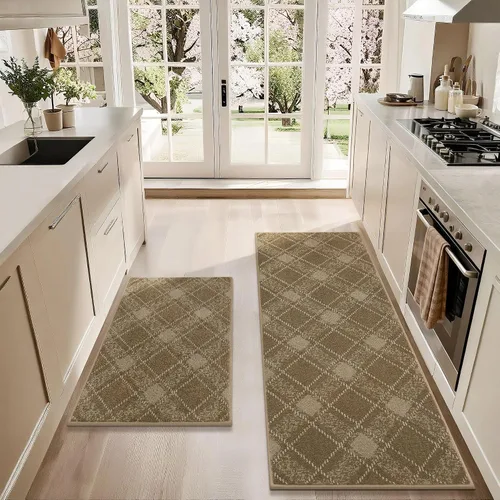 Vista 15 de COSY HOMEER Juego de alfombras y tapetes de cocina 2 piezas antideslizantes, suaves alfombras de cocina para piso absorbentes y resistentes a Gris