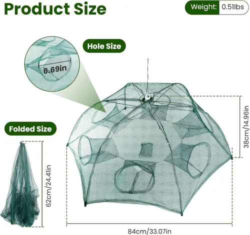 Vista 2 de Fishing Trap Net, Foldable Automatic Fishing Bait Net, Trap Crab Mesh Trap, Cast Dip Cage for Catching Small Bait Fish Crab Lobster Shrimp Minnow
