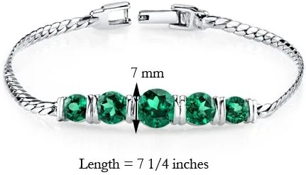 Vista 3 de PEORA Pulsera de 5 piedras de esmeralda simulada para mujer, plata de ley 925, forma redonda total de 3.50 quilates, 7 14 pulgadas de longitud
