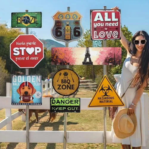 Vista 5 de Vintage Metal Tin Sign Funny Bar Sign Aluminum Bathroom Wall Sign Retro Porch Yard Sign Welcome Poster Oil Painting Paris Eiffel Tower Wall Art