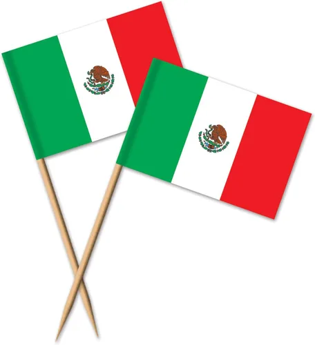 Vista 2 de Pinches con bandera mexicana para fiestas. Accesorio ideal para fiestas patrias. 1 unidad. Paquete con 50 unidades., Paquete de 1, Verde/Rojo/Blanco