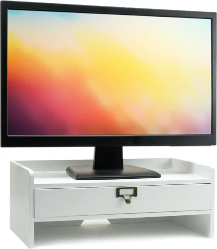 Vista 7 de EXCELLO GLOBAL PRODUCTS Soporte para monitor de madera: incluye cajón para organización de escritorio de cuadernos, bolígrafos, lápices y Negro