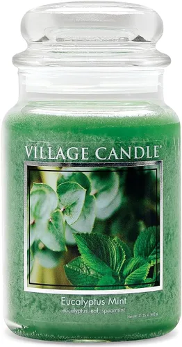 Vista 6 de Village Candle Vela perfumada en tarro de boticario de vidrio grande de eucalipto menta, 21.25 onzas, verde