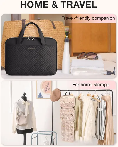 Vista 3 de BAGSMART Estuche organizador de viaje de joyería, bolsa de joyería colgante para viajes con bolsillos, rollo de joyería de gran capacidad