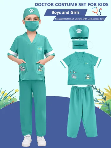 Vista 4 de Juego de 6 piezas de disfraz veterinario para niños, disfraz veterinario para niños, día de la carrera, Halloween, cumpleaños, cosplay