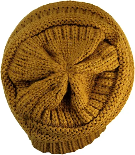 Vista 3 de C.C - Gorro de punto trenzado, elástico, moderno, grueso, suave y abrigado