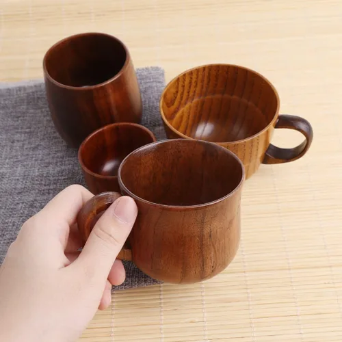 Vista 3 de Tebatu Taza de madera Primitiva hecha a mano de madera natural café cerveza jugo leche té taza