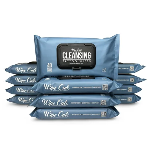 Vista 11 de Wipe Outz Toallitas limpiadoras para tatuajes y cuidados posteriores al tatuaje, 8 x 6.5 pulgadas, listas para usar, calmantes, a base de plantas
