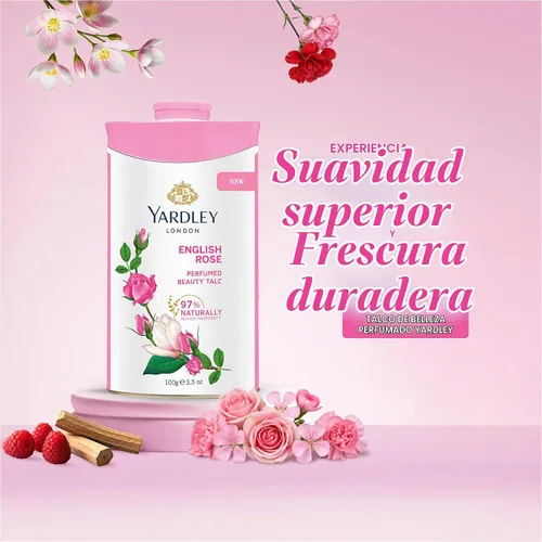 Vista 4 de Yardley London Rosa Inglesa Perfumado Talco Desodorante Polvo de Talco 100gm