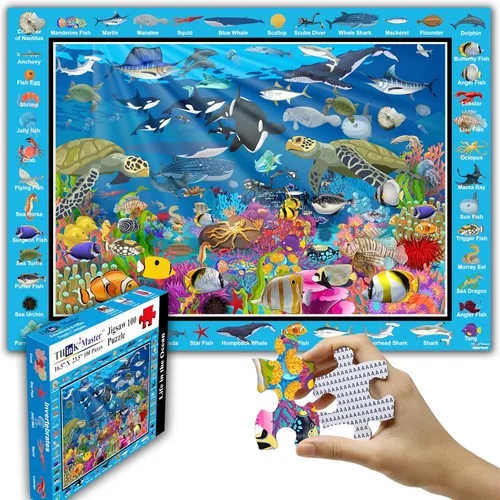 Vista 8 de Think2Master Rompecabezas de 100 piezas de animales del zoológico de la selva tropical colorida. Gran regalo de 23.4 x 16.5 pulgadas