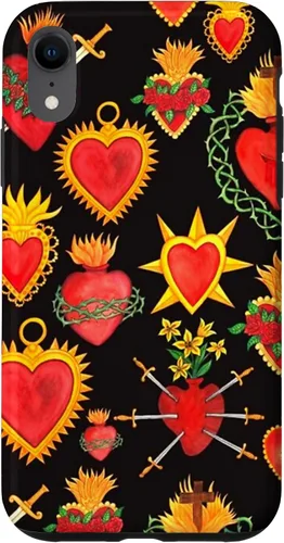Vista 24 de iPhone 14 Pro Max Hearts Mexican Days of the Dead Latina Milagros Folk Art Fun Case