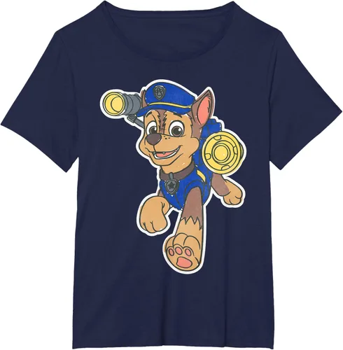 Vista 17 de Paw Patrol Chase Character Patch - Camiseta negra de manga corta con cuello redondo y ajuste clásico, talla S Negro
